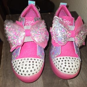 Skechers Pink and White Kids Sneakers with Glitter Bow